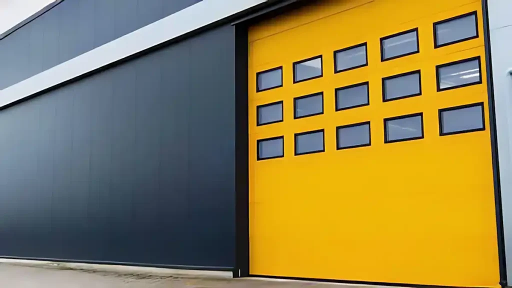 Fabrika içi sarı renkli hızlı pvc branda kapı